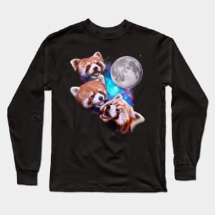 Three Red Pandas Howl at the Moon Long Sleeve T-Shirt